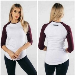 Alphalete Maroon Red & White Color Block Performance Fit Baseball T-Shirt